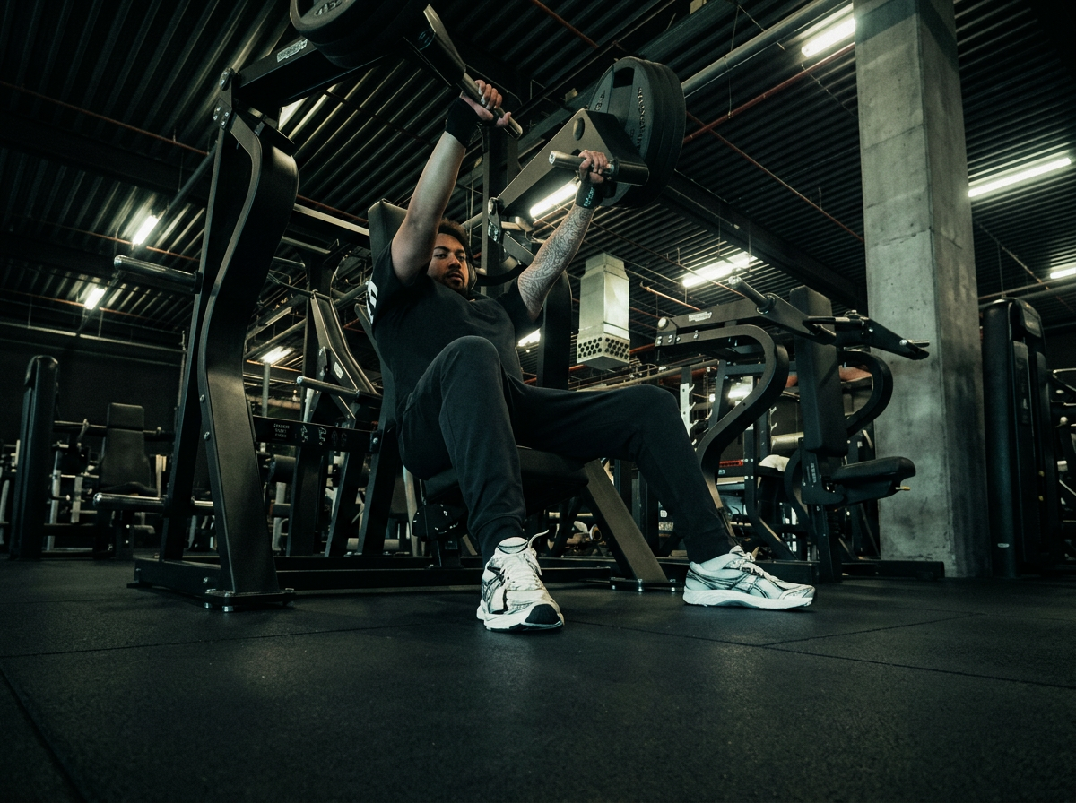 Sled push in dark gym